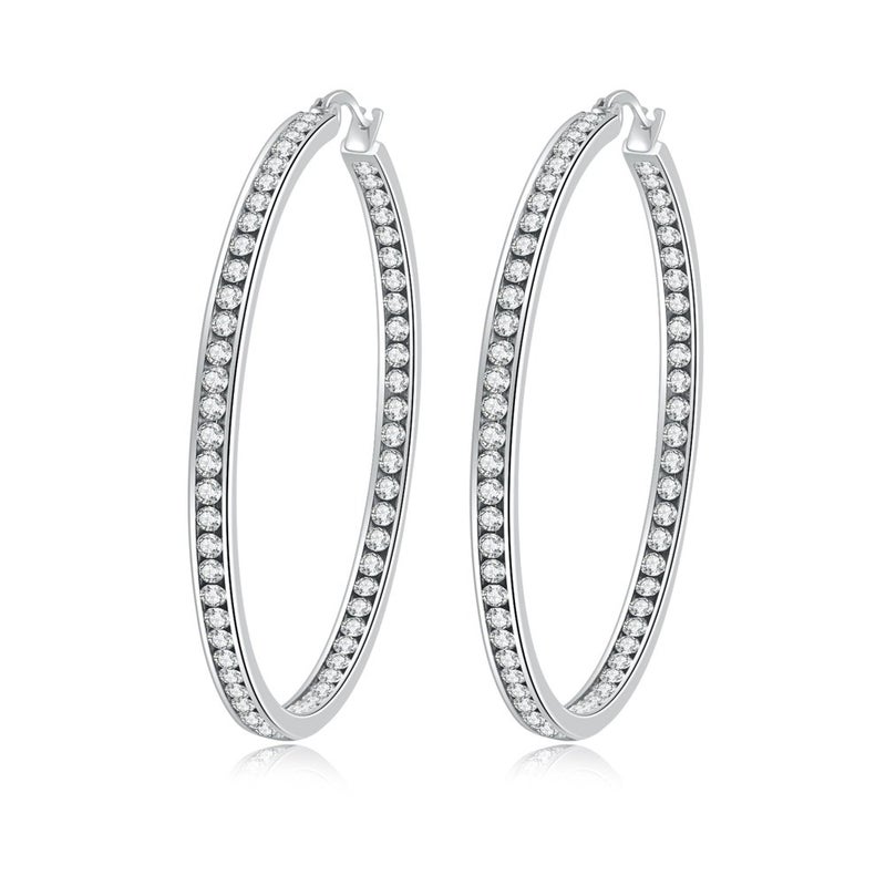 CiNily Ladies Earring Hoops-Stainless Steel Hoop Earrings for Women White Cubic Zirconia Large Big Hoop Earrings hypoallergenic for sensitive ears - Image 1